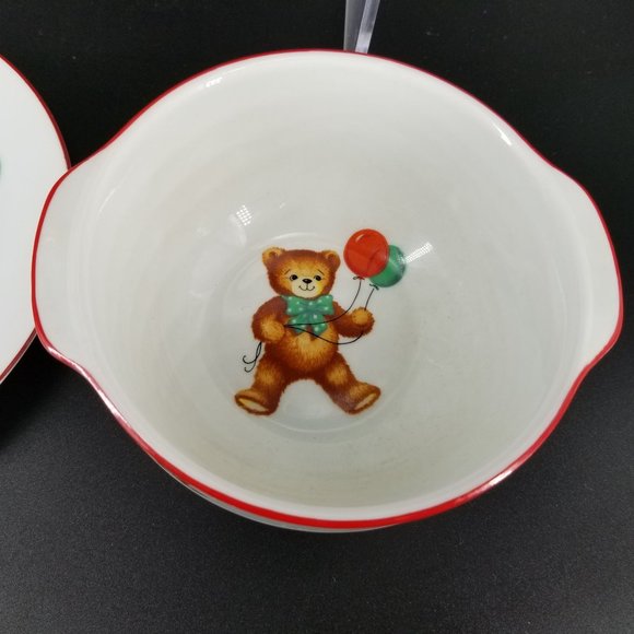 Vintage Reutter Child Kid Feeding Dish Set 3 Teddy Bears Red Porcelain Germany - Picture 7 of 12